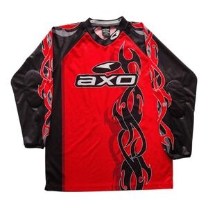 Vintage AXO Motocross Jersey Tribal Flame Red Black Y2K MX Dirt Bike Medium
